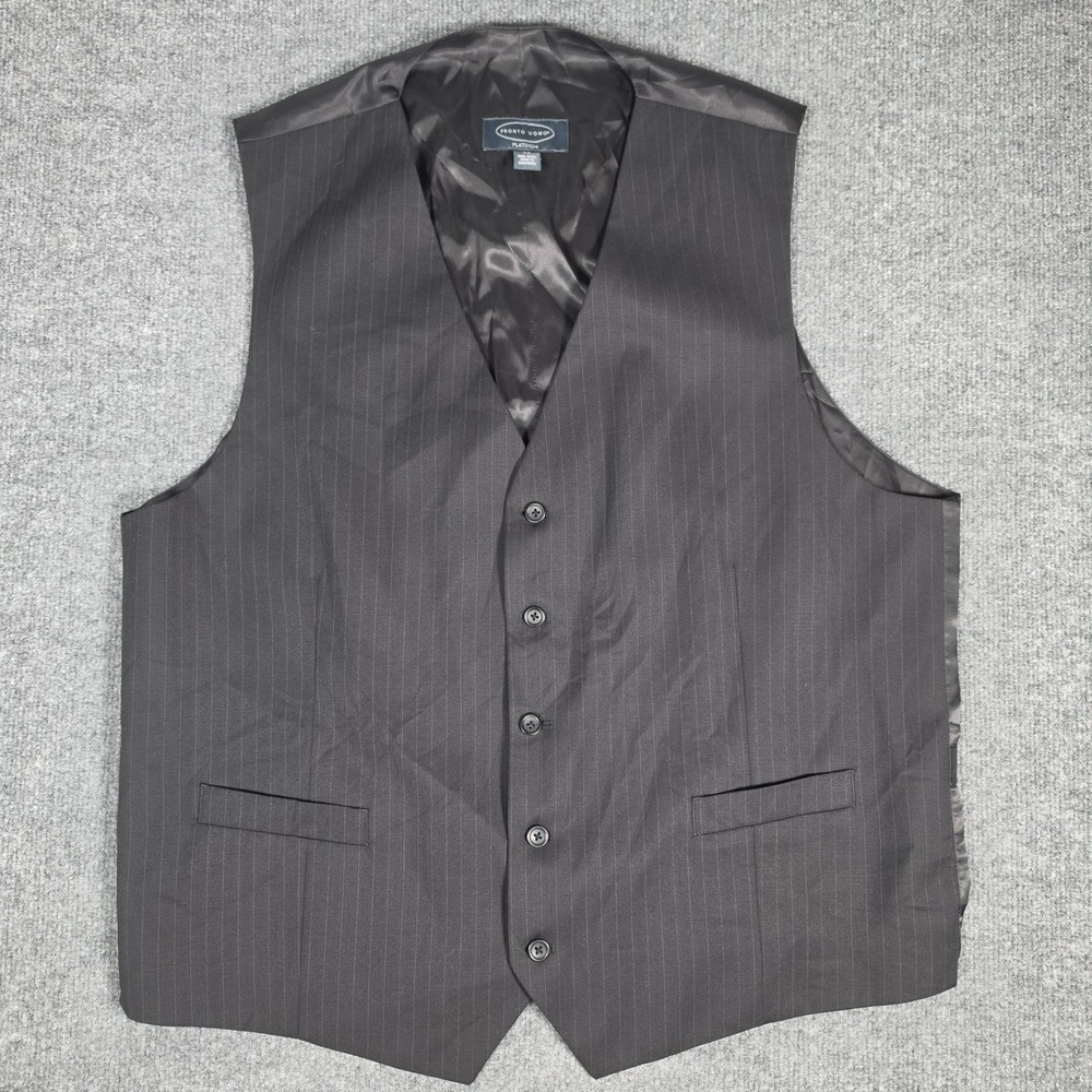 Pronto Uomo Platinum Mens 3X Pinstripe Suit Vest 100% Wool Charcoal Grey Vest